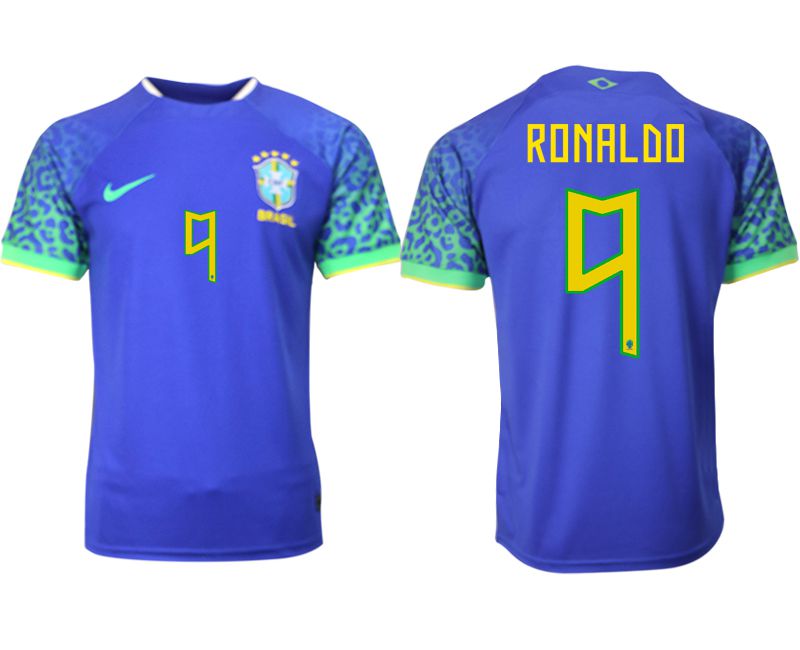 Men 2022 World Cup National Team Brazil away aaa version blue #9 Soccer Jersey->argentina jersey->Soccer Country Jersey
